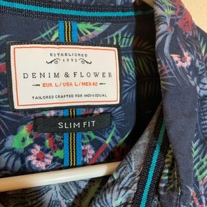 Denim & Flower Shirts - DENIM & FLOWER Slim Fit Men's Shirt Blue Denim & Flower Shirts - DENIM & FLOWER Slim Fit Men's Shirt Blue